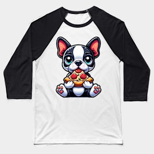 Boston Terrier Eating Pizza Baseball T-Shirt